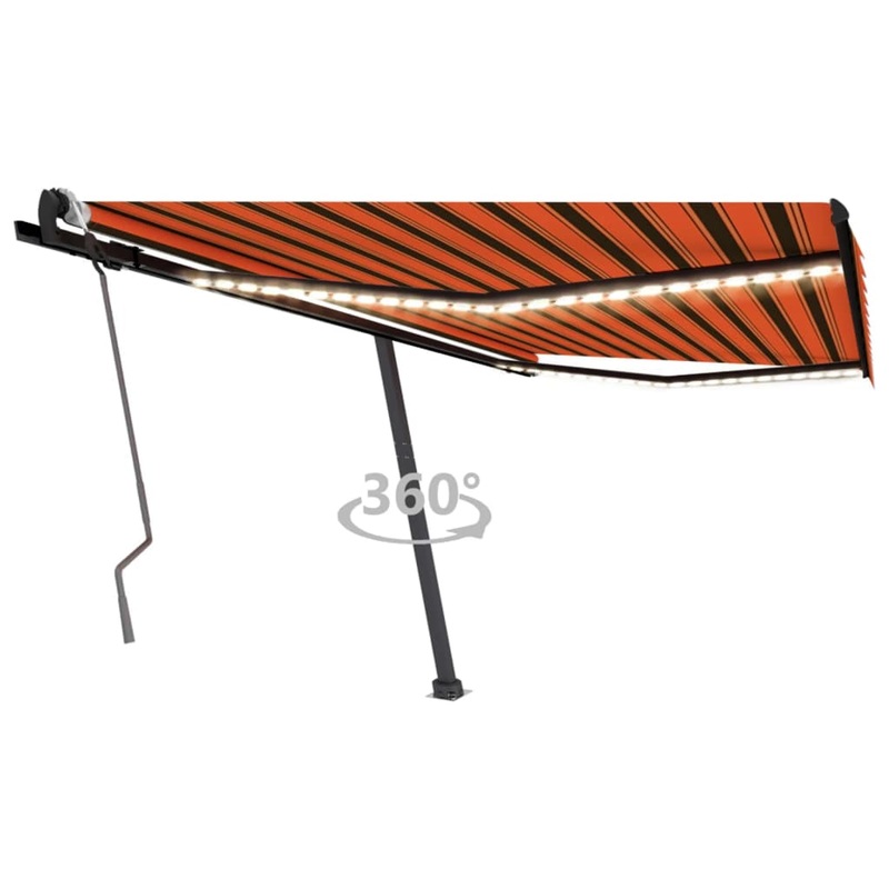 Berkfield Manual Retractable Awning with LED 450×300 cm Orange and Brown