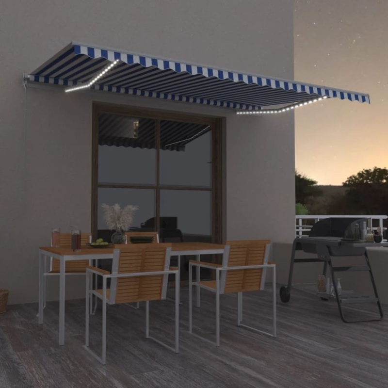 Berkfield Manual Retractable Awning with LED 500×350 cm Blue and White