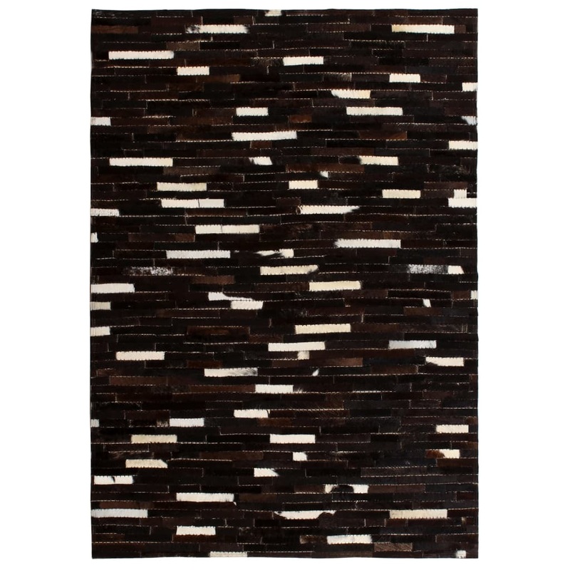 Berkfield Rug Genuine Leather Patchwork 80×150 cm Stripe Black/White