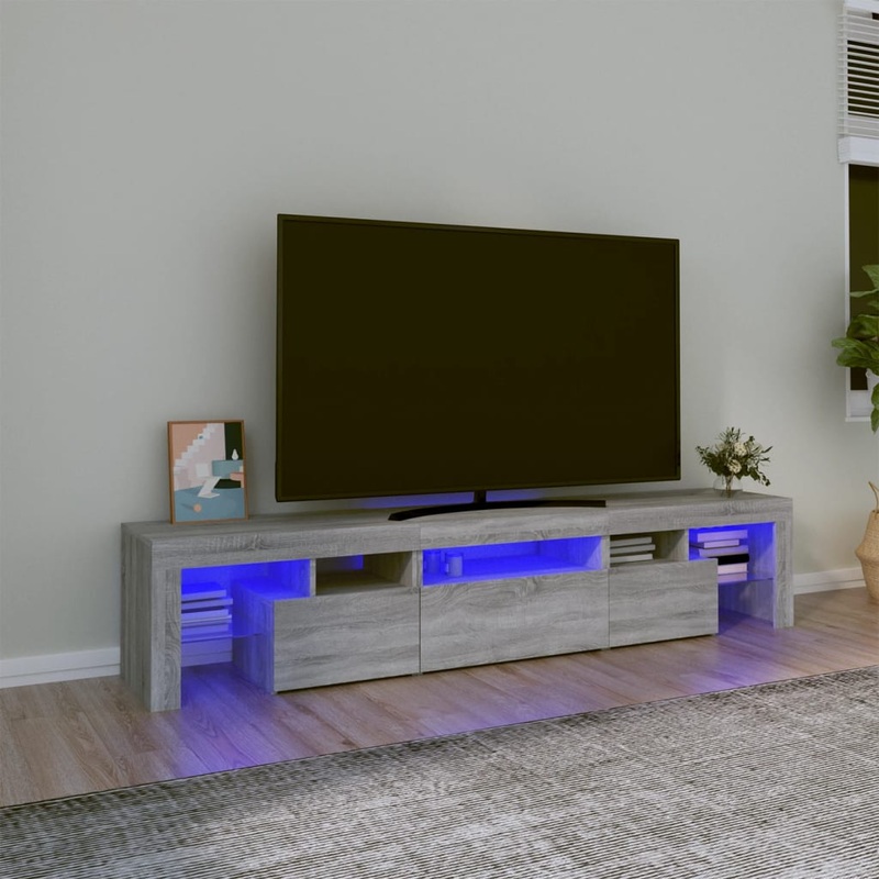 Berkfield TV Cabinet with LED Lights Grey Sonoma 200×36.5×40 cm