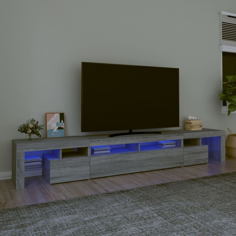 Berkfield TV Cabinet with LED Lights Grey Sonoma 260×36.5×40 cm
