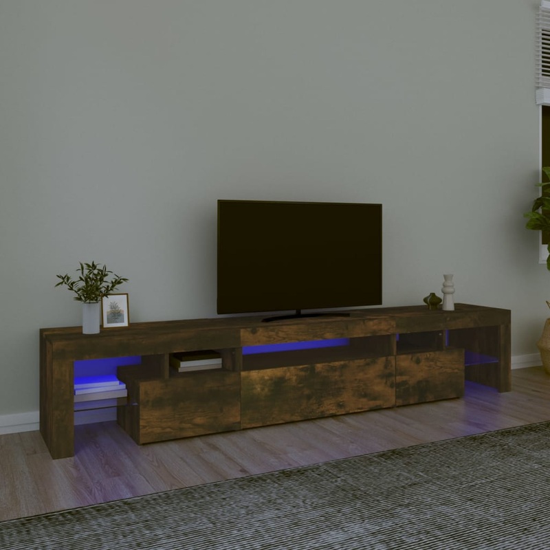 Berkfield TV Cabinet with LED Lights Smoked Oak 215×36.5×40 cm