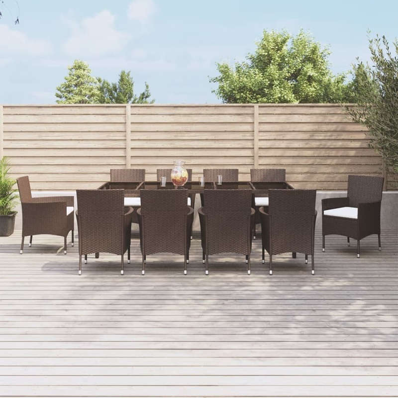Berkfield 11 Piece Garden Dining Set with Cushions Brown Poly Rattan