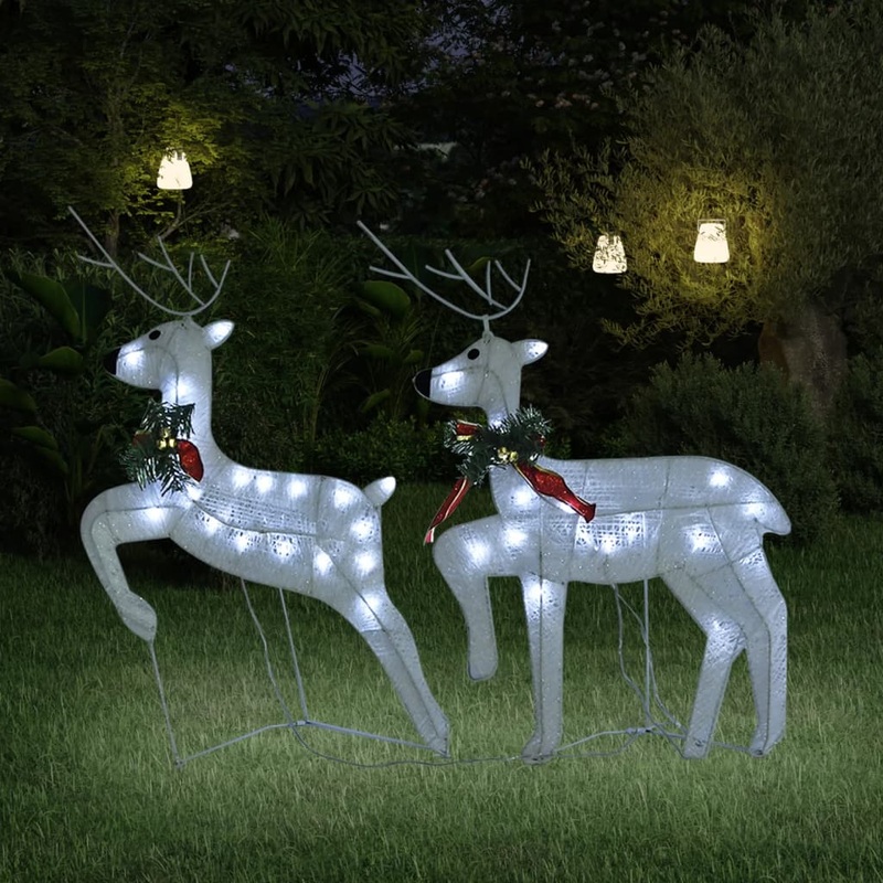 Berkfield Christmas Reindeers 2 pcs White 40 LEDs