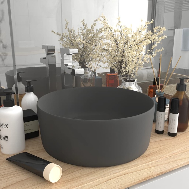 Berkfield Luxury Wash Basin Round Matt Dark Grey 40×15 cm Ceramic
