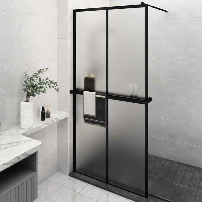 Berkfield Walk-in Shower Wall with Shelf Black 118×190 cm ESG Glass&Aluminium