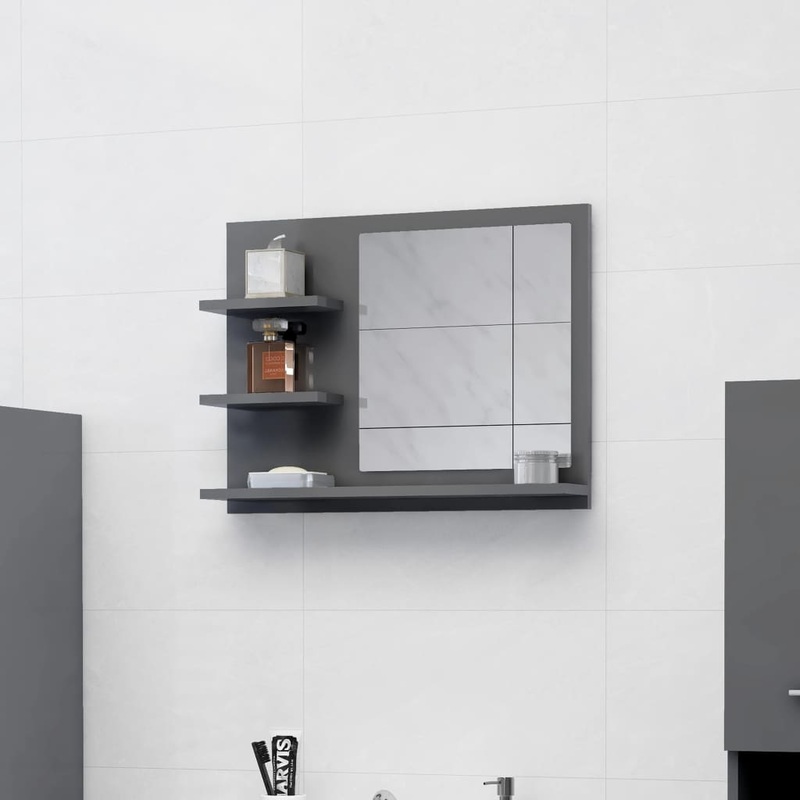 Berkfield Bathroom Mirror High Gloss Grey 60×10.5×45 cm Engineered Wood