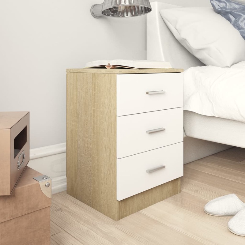 Berkfield Bedside Cabinet White and Sonoma Oak 38x35x56 cm Engineered Wood