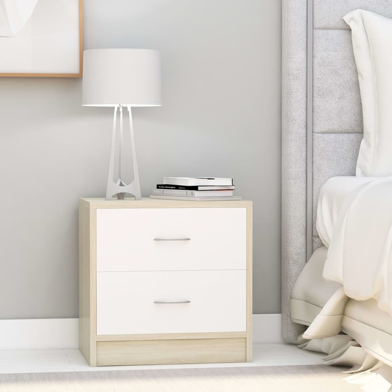 Berkfield Bedside Cabinet White and Sonoma Oak 40x30x40 cm Engineered Wood