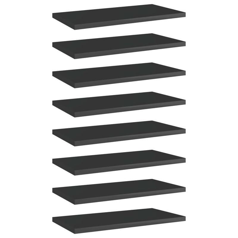 Berkfield Bookshelf Boards 8 pcs High Gloss Black 40x20x1.5 cm Engineered Wood