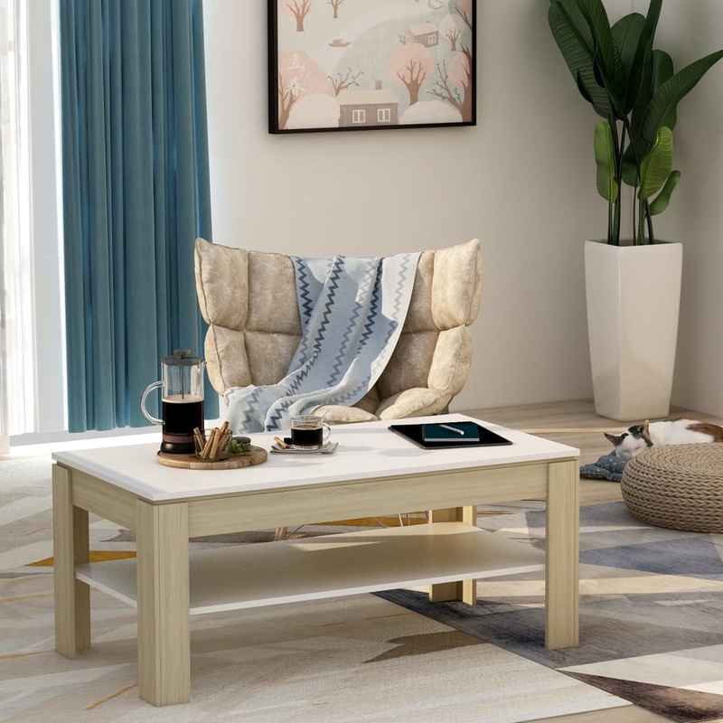 Berkfield Coffee Table White and Sonoma Oak 110x60x47 cm Engineered Wood
