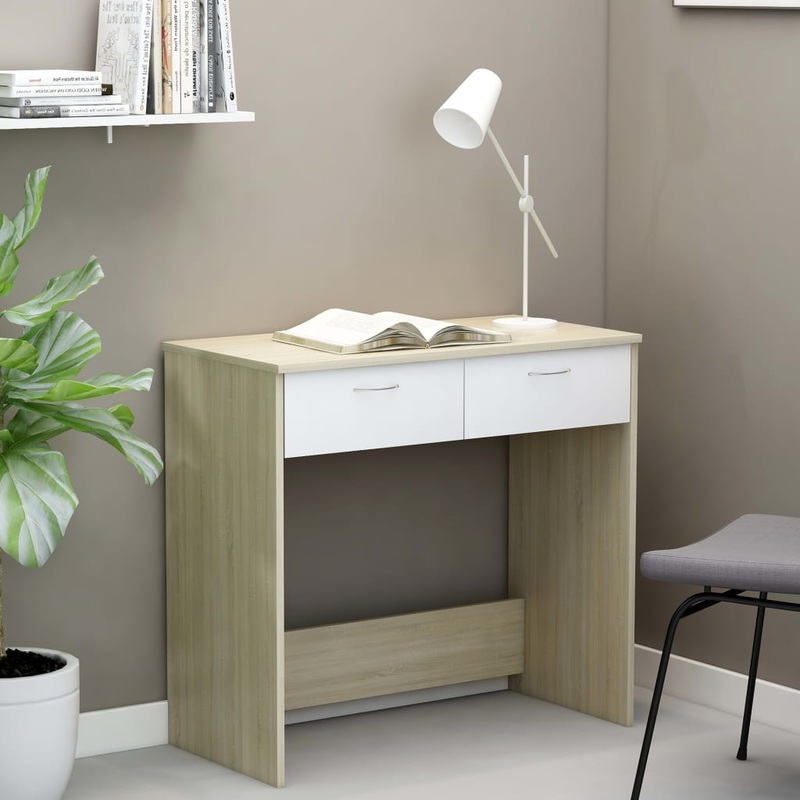 Berkfield Desk White and Sonoma Oak 80x40x75 cm Engineered Wood