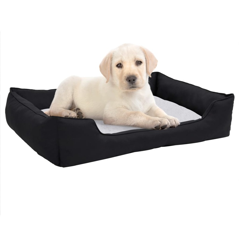 Berkfield Dog Bed Black and White 110.5×80.5×26 cm Linen Look Fleece