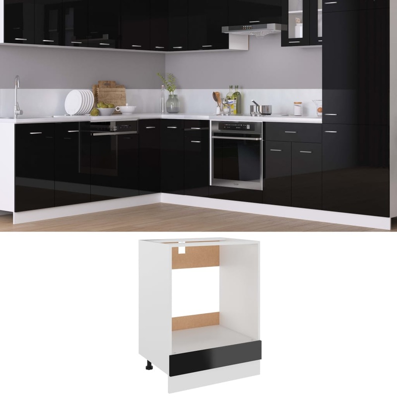 Berkfield Oven Cabinet High Gloss Black 60x46x81.5 cm Engineered Wood