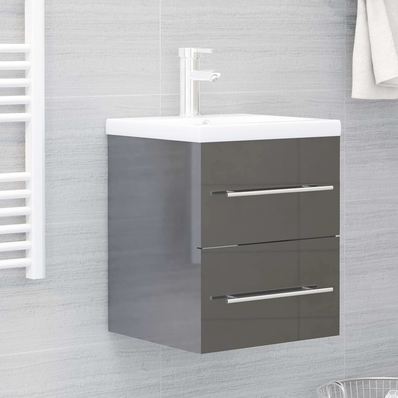 Berkfield Sink Cabinet High Gloss Grey 41×38.5×48 cm Engineered Wood