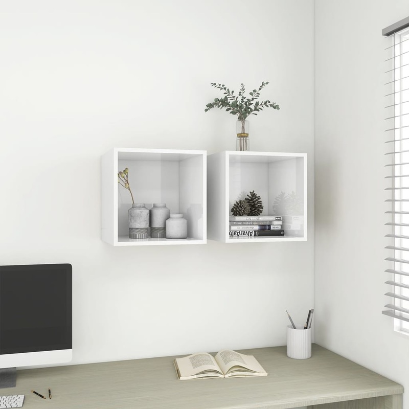Berkfield Wall Cabinets 2 pcs High Gloss White 37x37x37 cm Engineered Wood