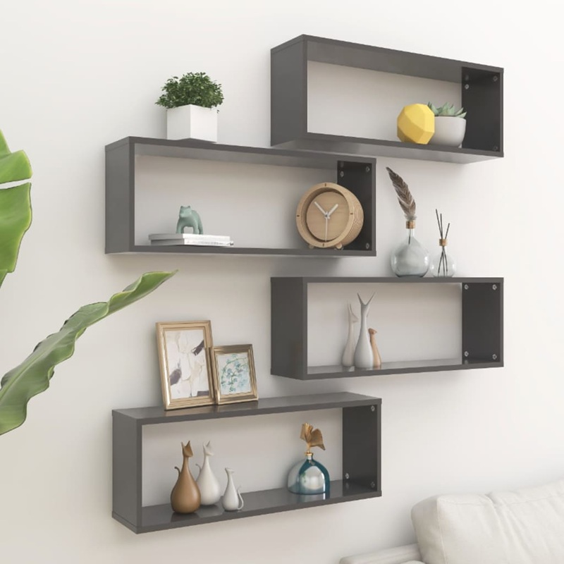 Berkfield Wall Cube Shelf 4 pcs Grey 60x15x23 cm Engineered Wood