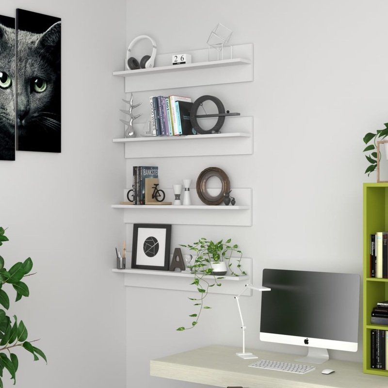 Berkfield Wall Shelf 4 pcs White 80×11.5×18 cm Engineered Wood