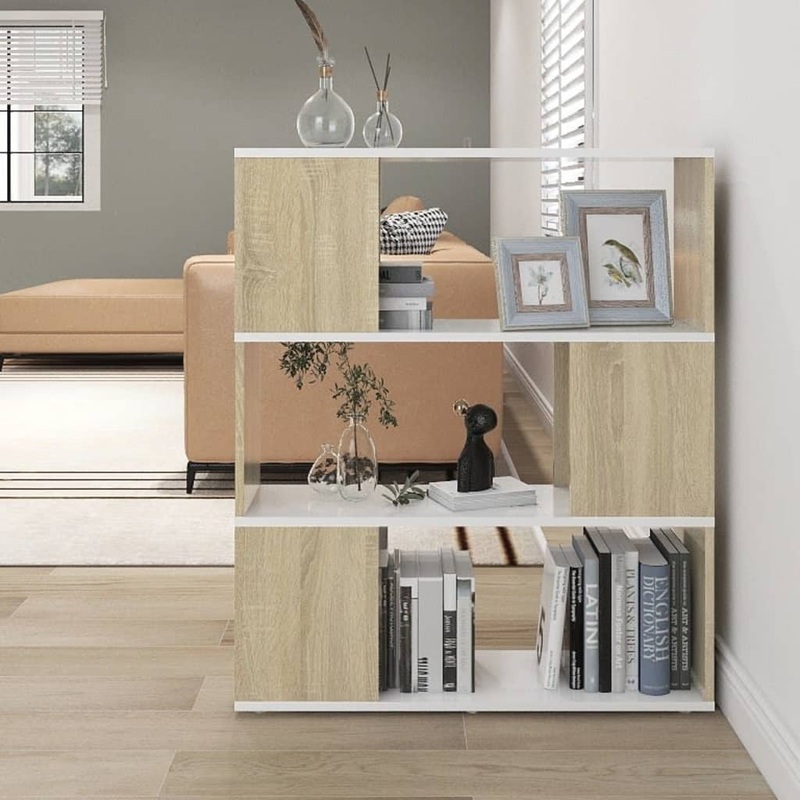Berkfield Book Cabinet Room Divider White&Sonoma Oak 80x24x94cm Engineered Wood