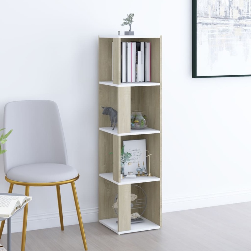 Berkfield Corner Cabinet White and Sonoma Oak 33x33x132 cm Engineered Wood