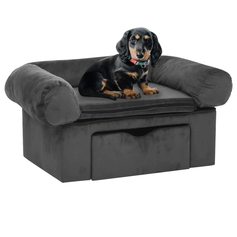 Berkfield Dog Sofa with Drawer Dark Grey 75x50x38 cm Plush