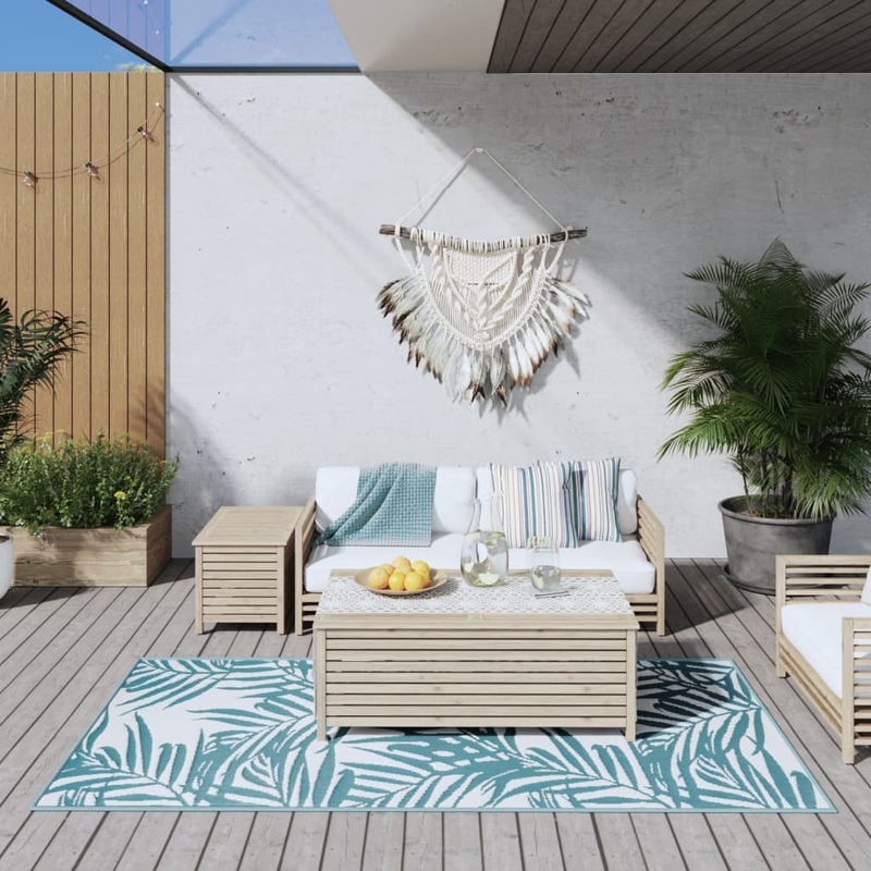 Berkfield Outdoor Rug Aqua and White 100×200 cm Reversible Design