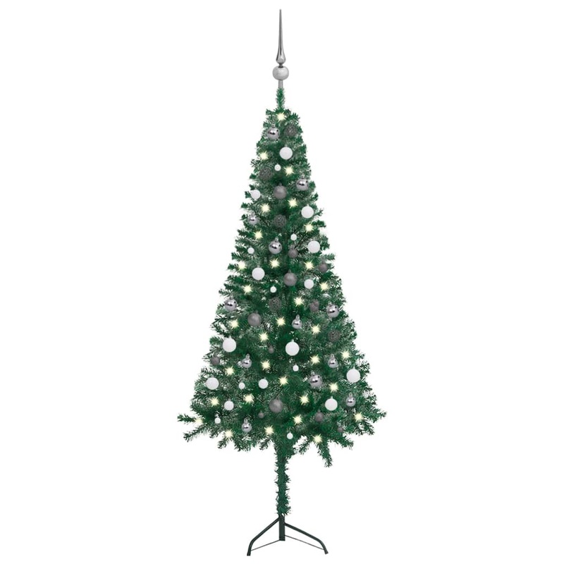 Berkfield Corner Artificial Christmas Tree LEDs&Ball Set Green 180 cm PVC