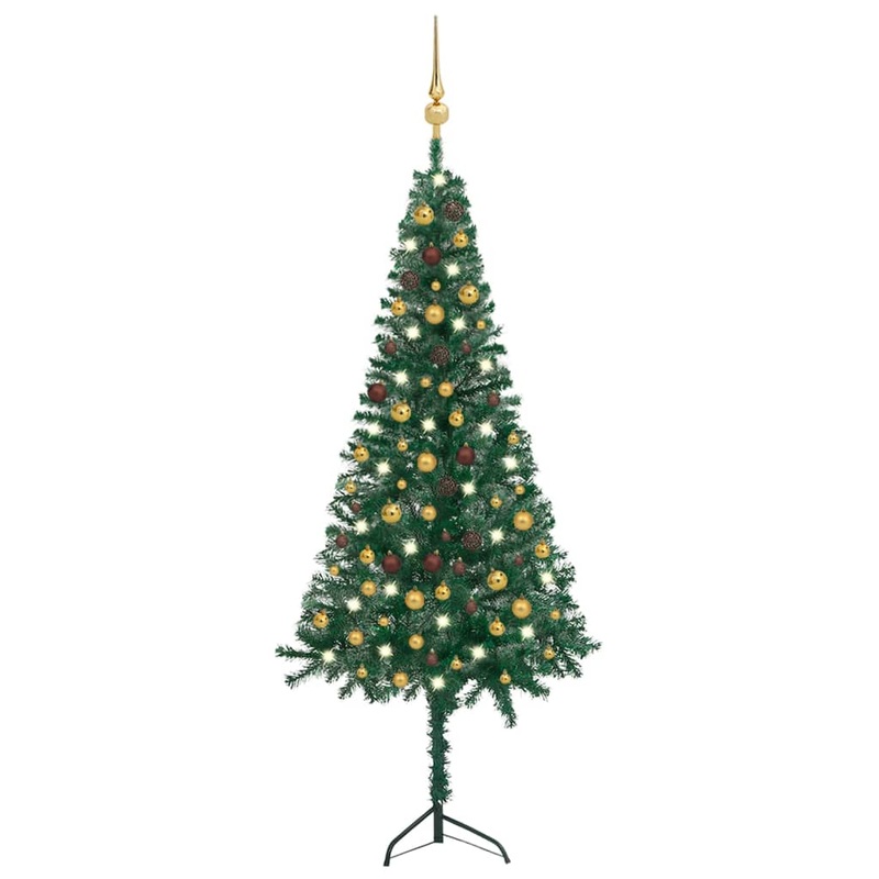 Berkfield Corner Artificial Christmas Tree LEDs&Ball Set Green 210 cm PVC