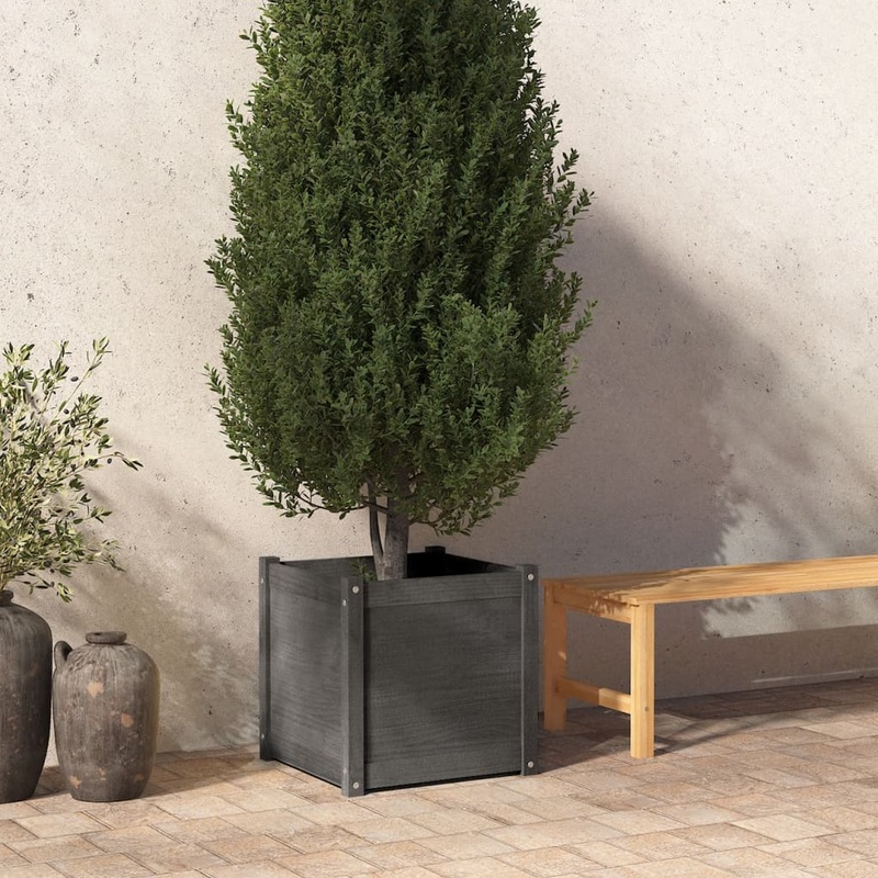 Berkfield Garden Planter Grey 50x50x50 cm Solid Pinewood