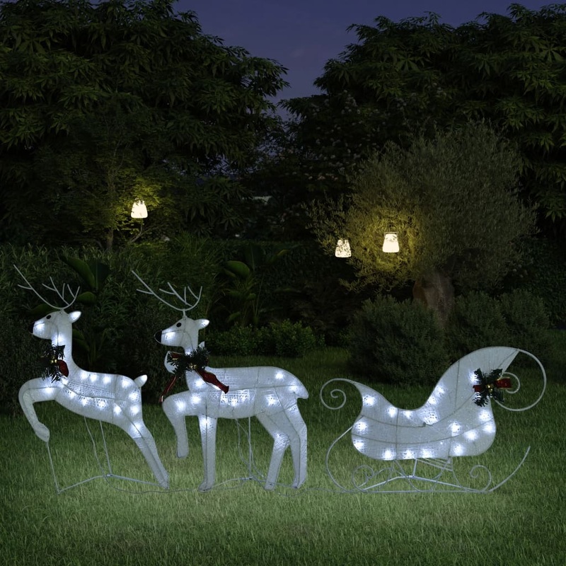 Berkfield Reindeer & Sleigh Christmas Decoration 60 LEDs Outdoor White