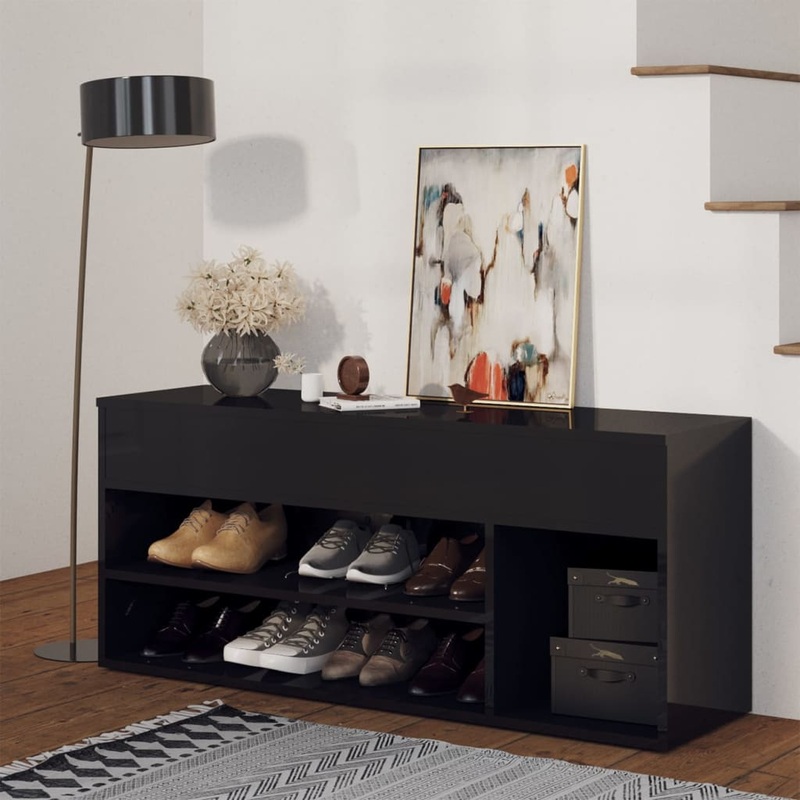 Berkfield Shoe Bench High Gloss Black 105x30x45 cm Engineered Wood
