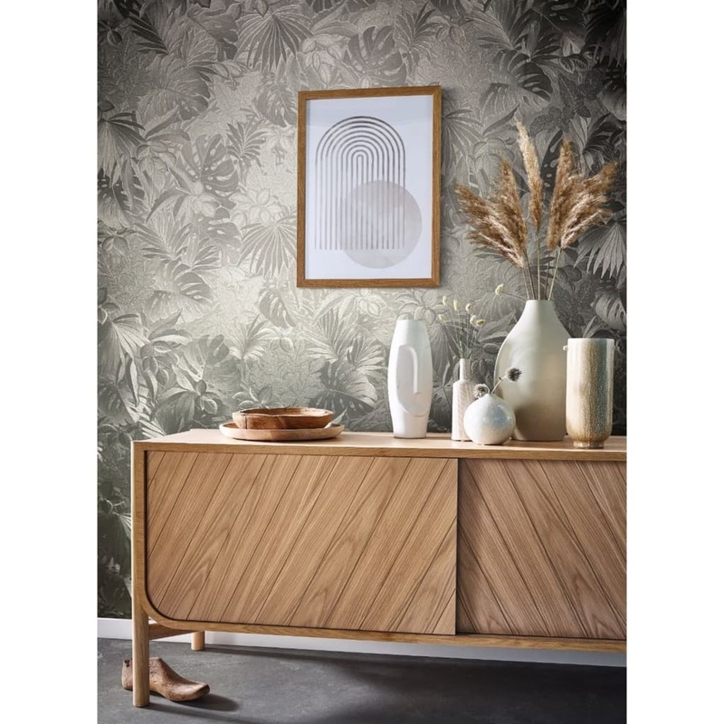 Noordwand Wallpaper Botanica Large Leaves Metallic and Beige