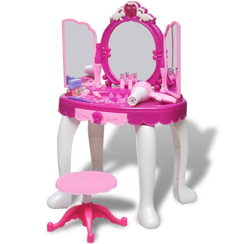 3-Mirror Kids’ Playroom Standing Toy Vanity Table with Light/Sound