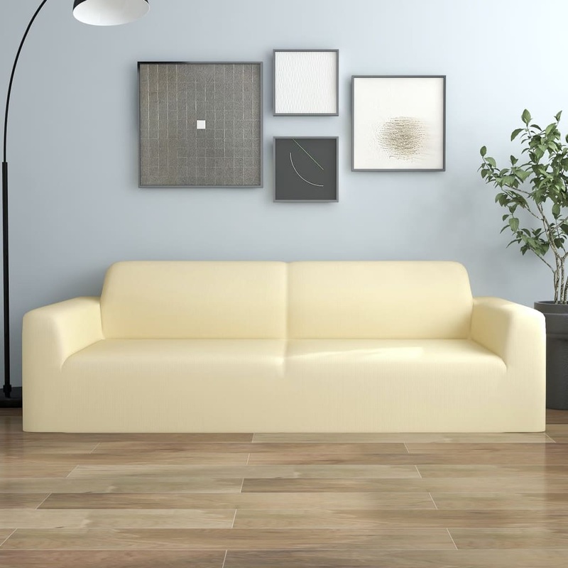 Berkfield 3-Seater Stretch Couch Slipcover Cream Polyester Jersey