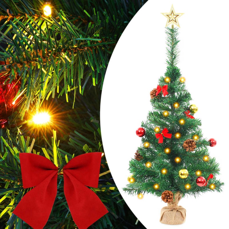 Berkfield Artificial Christmas Tree with Baubles and LEDs Green 64 cm