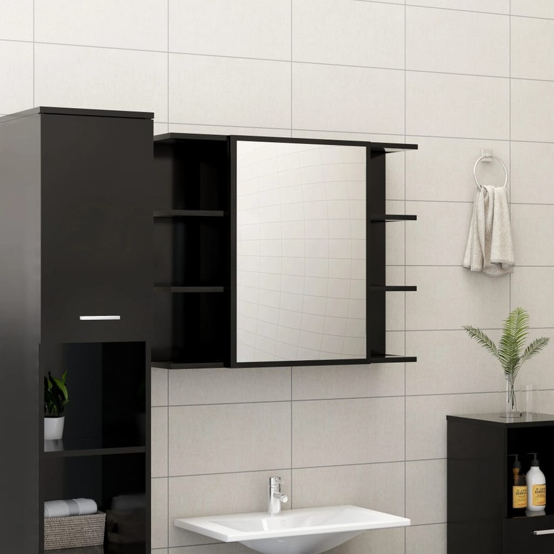 Berkfield Bathroom Mirror Cabinet Black 80×20.5×64 cm Engineered Wood
