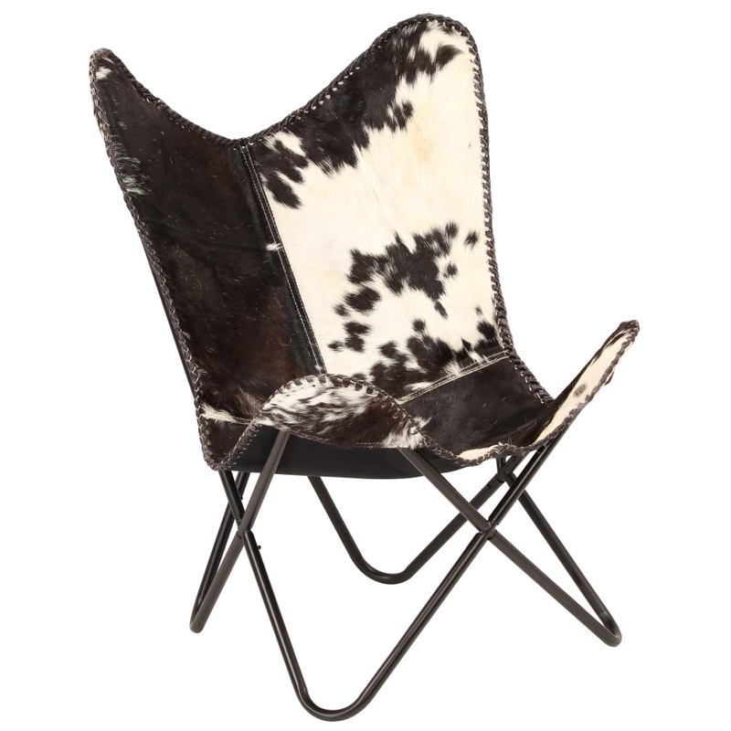 Berkfield Butterfly Chair Black and White Genuine Goat Leather