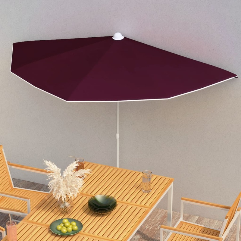 Berkfield Garden Half Parasol with Pole 180×90 cm Bordeaux Red