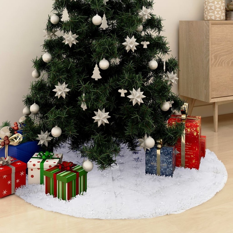 Berkfield Luxury Christmas Tree Skirt White 90 cm Faux