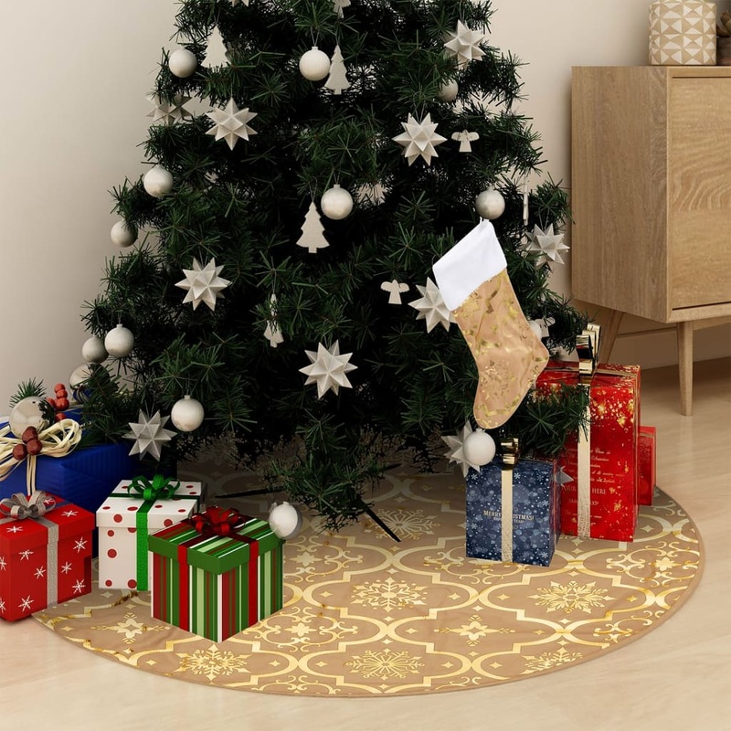 Berkfield Luxury Christmas Tree Skirt with Sock Yellow 122 cm Fabric