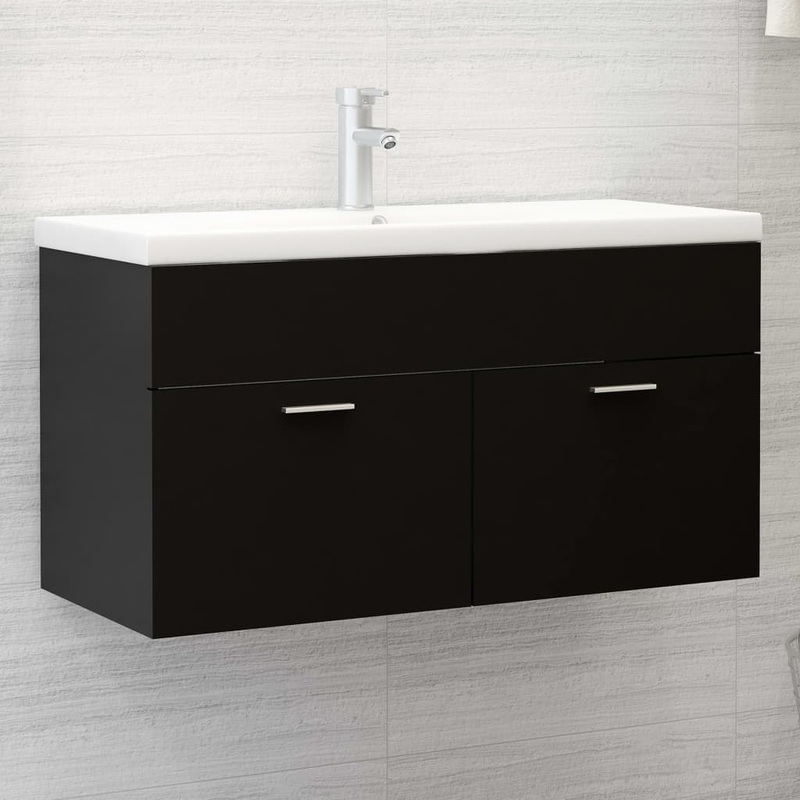 Berkfield Sink Cabinet Black 90×38.5×46 cm Engineered Wood