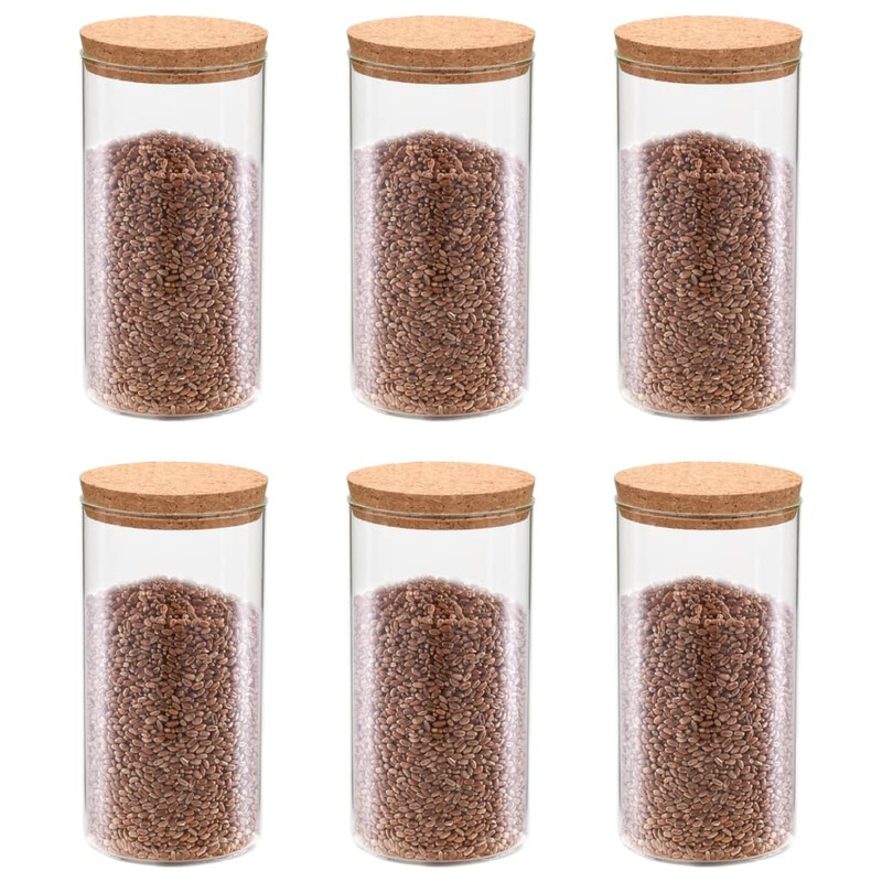 Berkfield Storage Glass Jars with Cork Lid 6 pcs 1100 ml
