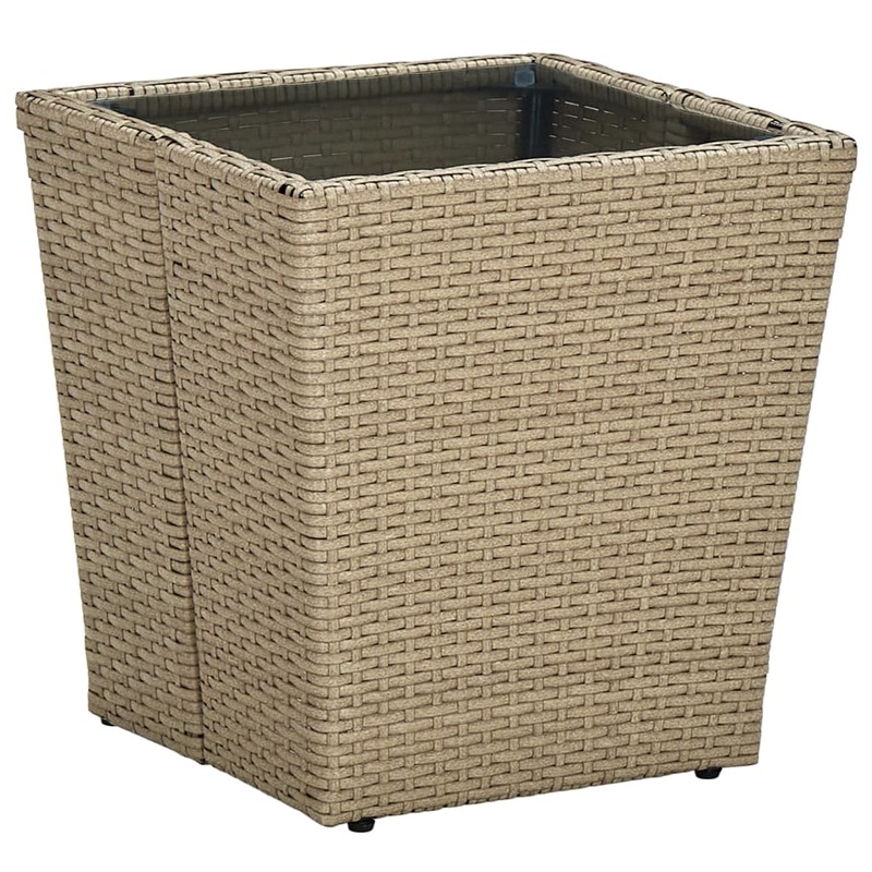 Berkfield Tea Table Beige 41.5×41.5×44 cm Poly Rattan and Tempered Glass