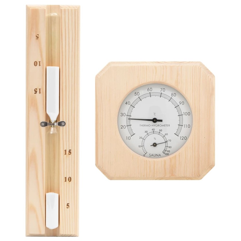 Berkfield 2 in 1 Sauna Hygrothermograph and Sand Timer Set Solid Wood Pine
