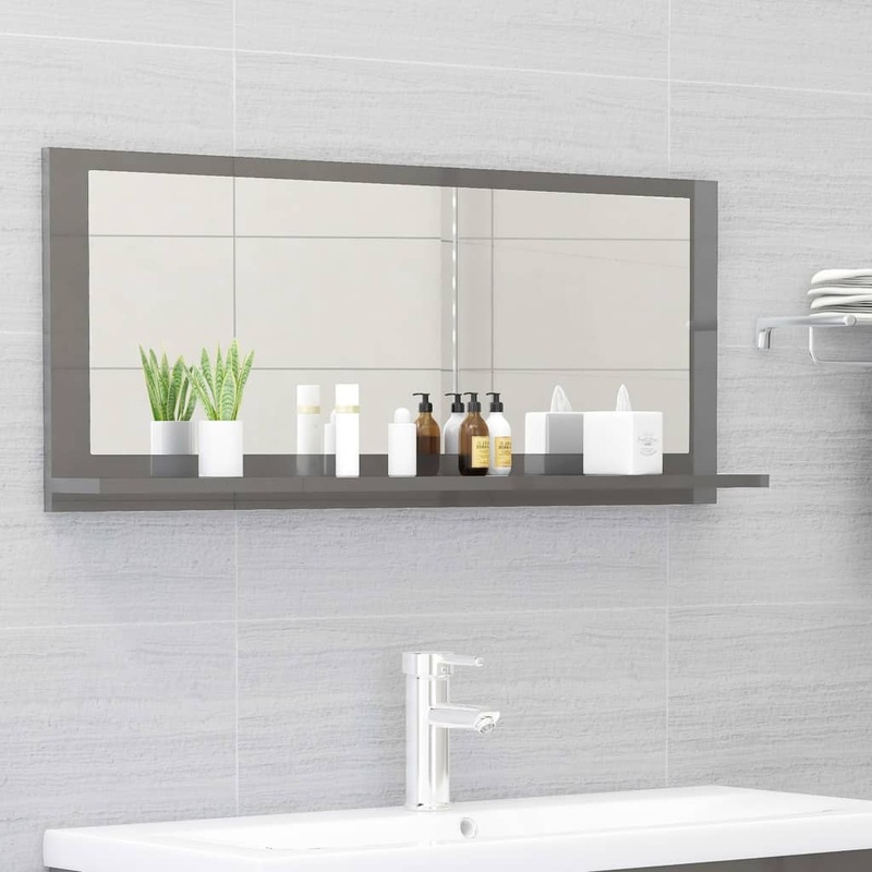 Berkfield Bathroom Mirror High Gloss Grey 90×10.5×37 cm Engineered Wood