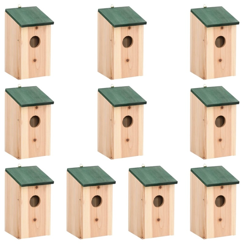 Berkfield Bird Houses 10 pcs Solid Firwood 12x12x22 cm