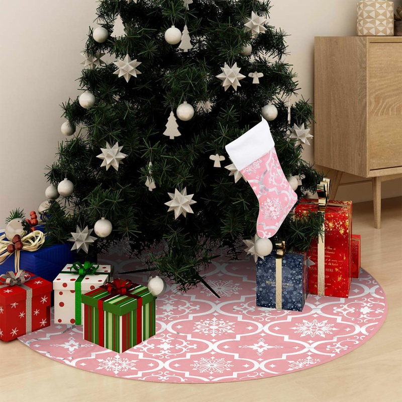 Berkfield Luxury Christmas Tree Skirt with Sock Pink 122 cm Fabric
