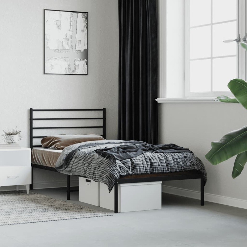 Berkfield Metal Bed Frame with Headboard Black 90×190 cm 3FT Single