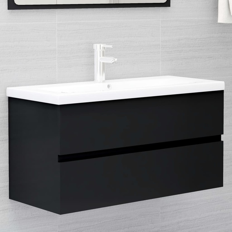 Berkfield Sink Cabinet Black 90×38.5×45 cm Engineered Wood