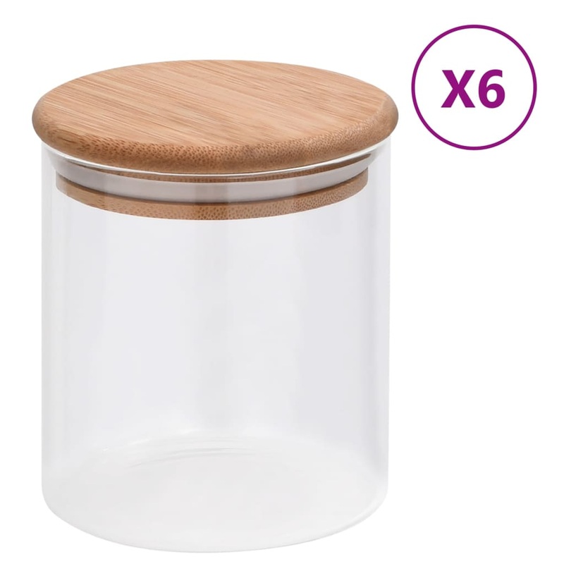 Berkfield Storage Glass Jars with Bamboo Lid 6 pcs 600 ml